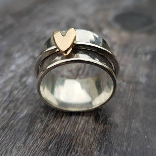 Golden Heart Silver Ring | Last day 80% off!