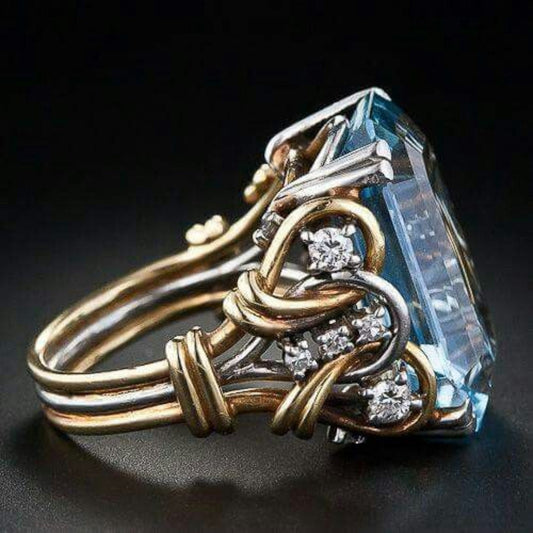 Vintage Blue Zirconia Layered Gold Ring | Last day 80% off!