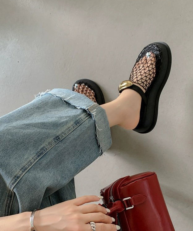 Chic Black Hollow Out Breathable Mesh Platform Slide Sandals | Last day 80% off!