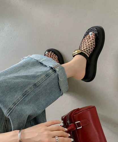 Chic Black Hollow Out Breathable Mesh Platform Slide Sandals | Last day 80% off!