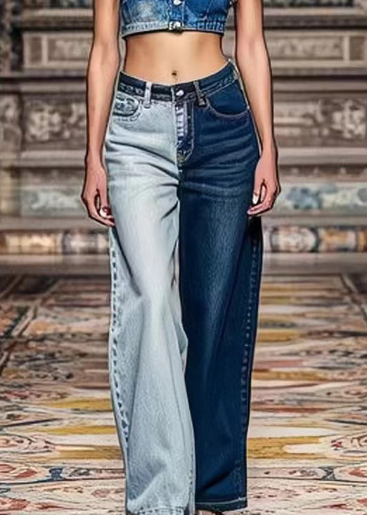 Chic Colorblock Asymmetrical Pockets High Waist Denim Crop Pants Summer | Last day 80% off!