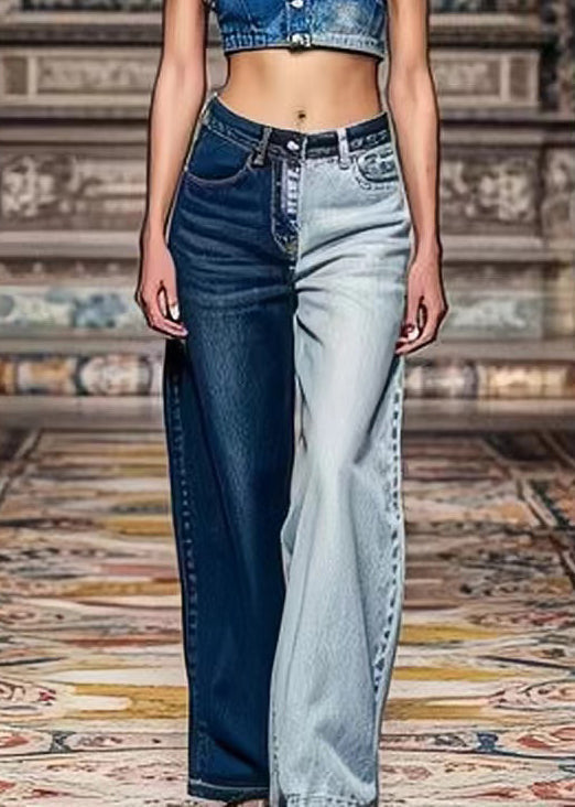 Chic Colorblock Asymmetrical Pockets High Waist Denim Crop Pants Summer | Last day 80% off!