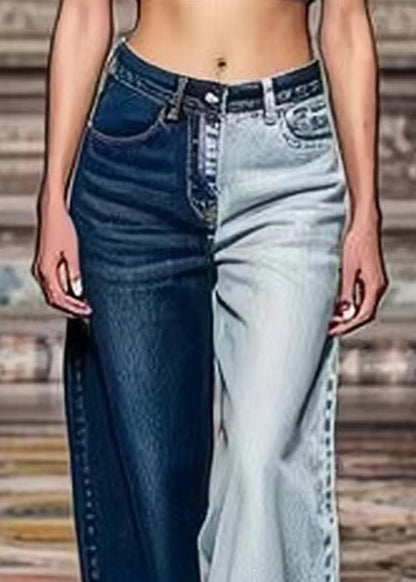 Chic Colorblock Asymmetrical Pockets High Waist Denim Crop Pants Summer | Last day 80% off!