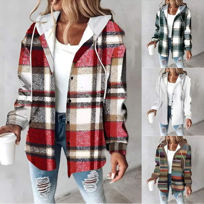 Vicky Women's Winter Plaid Hooded Button Cardigan Jacket | Last day 80% off!