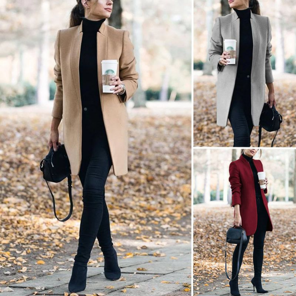 Women's Wool Coat – Solid Color Stand Collar Autumn Office Wear | Last day 80% off!