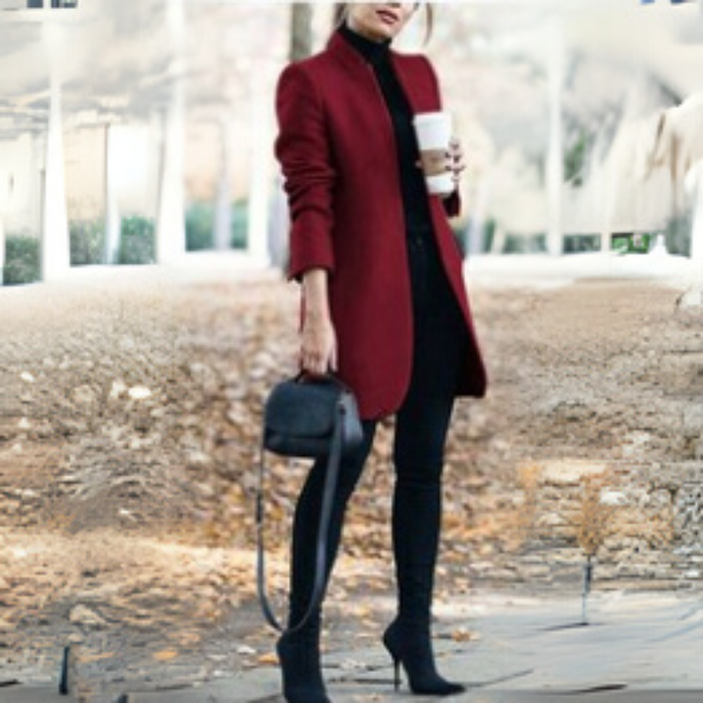 Women's Wool Coat – Solid Color Stand Collar Autumn Office Wear | Last day 80% off!
