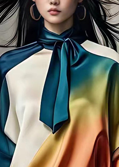 Elegant Multi Turtleneck Gradient Color Silk Top Fall | Last day 80% off!