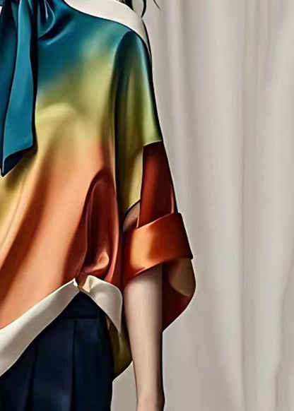 Elegant Multi Turtleneck Gradient Color Silk Top Fall | Last day 80% off!