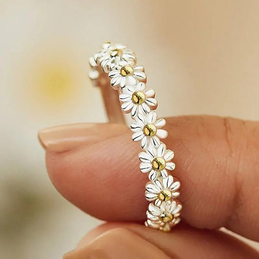 Adjustable Silver and Hand Painted Enamel Daisy Ring | Last day 80% off!
