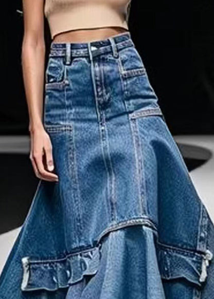 Italian Blue High Waist Patchwork Denim A Line Skirts Summer | Last day 80% off!