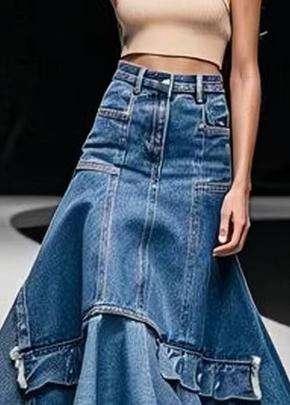 Italian Blue High Waist Patchwork Denim A Line Skirts Summer | Last day 80% off!