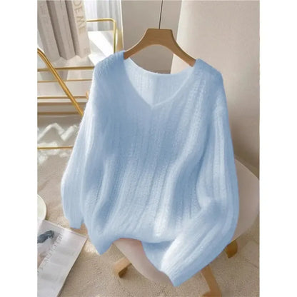 Blue Long Sleeve Plain Sweater | Last day 80% off!