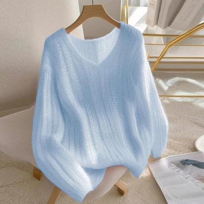 Blue Long Sleeve Plain Sweater | Last day 80% off!
