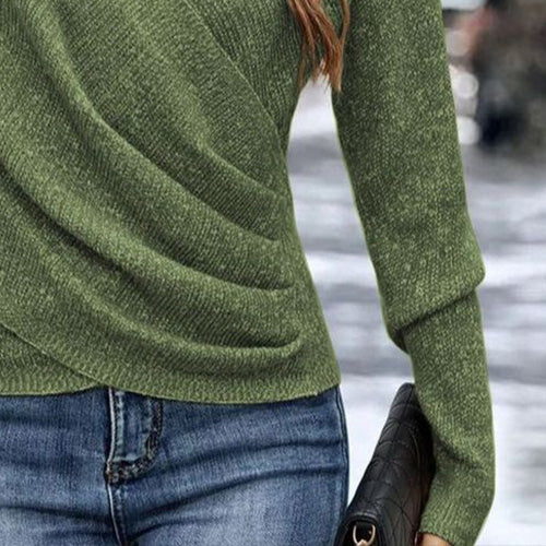 Green Plain V-Neck Long Sleeve Sweater | Last day 80% off!