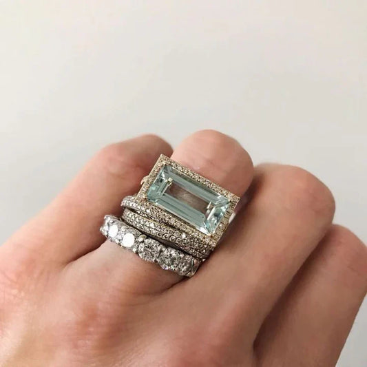 Vintage Silver Turquoise Glass Ring Set | Last day 80% off!