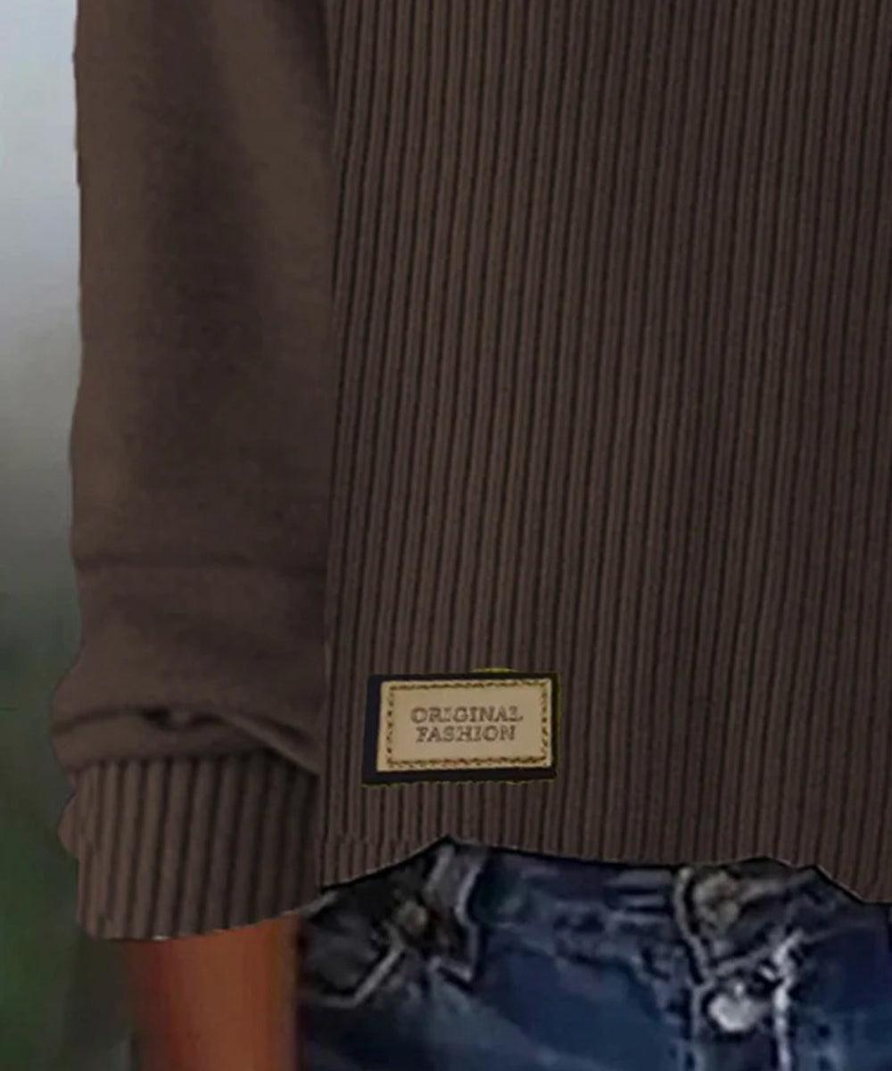 Coffee Plain Round Neck Sweater | Last day 80% off!