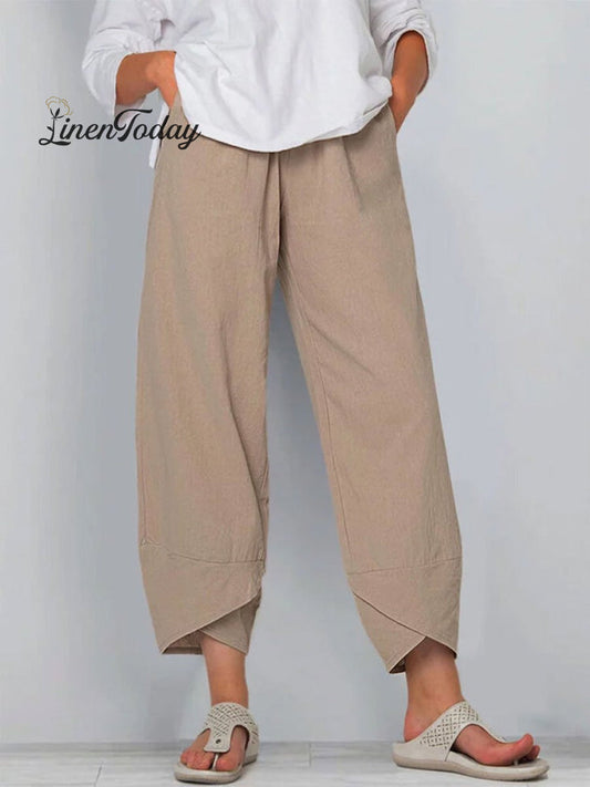 Women's Solid Color Loose Elegant Casual Simple Cotton And Linen Ninth Pants | Last day 80% off!
