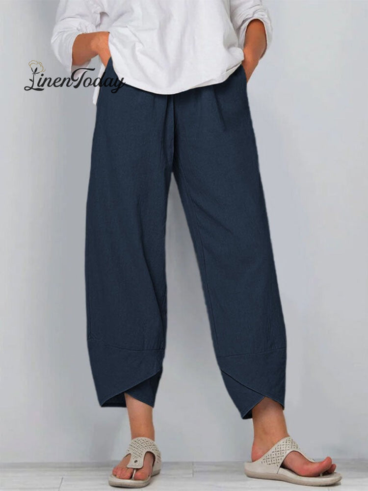 Women's Solid Color Loose Elegant Casual Simple Cotton And Linen Ninth Pants | Last day 80% off!