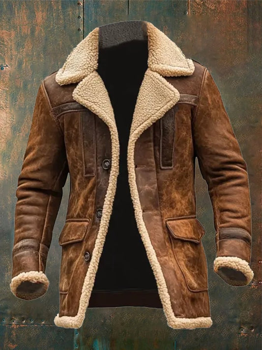 Men's Vintage Suede Patchwork Plush Multi-Pocket Reverse Collar Outdoor Jacket Last day 80% off!