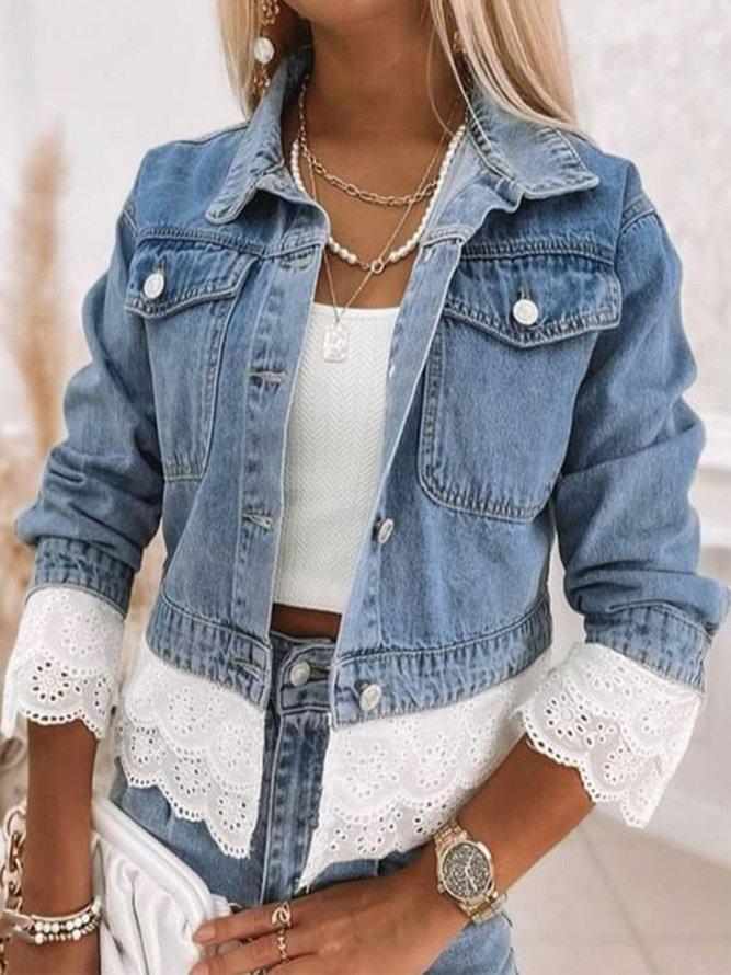 Blue Patchwork Denim Outerwear | Last day 80% off!