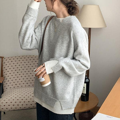 Gray and White Oversized Cut-Out Long Sleeve Twofer Sweater | Last day 80% off!