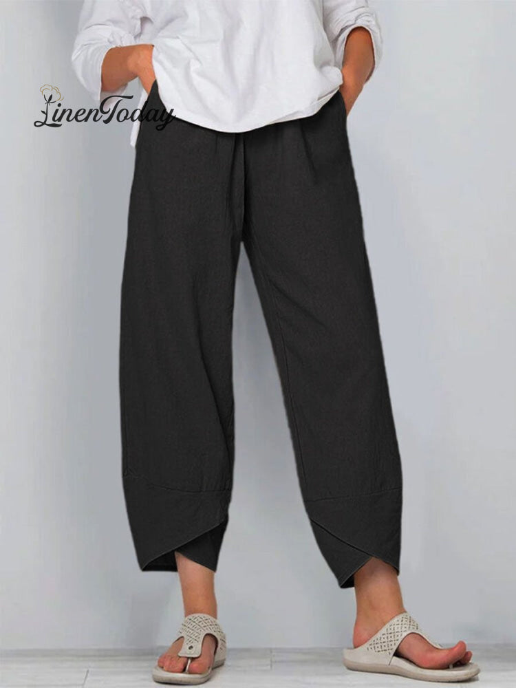 Women's Solid Color Loose Elegant Casual Simple Cotton And Linen Ninth Pants | Last day 80% off!