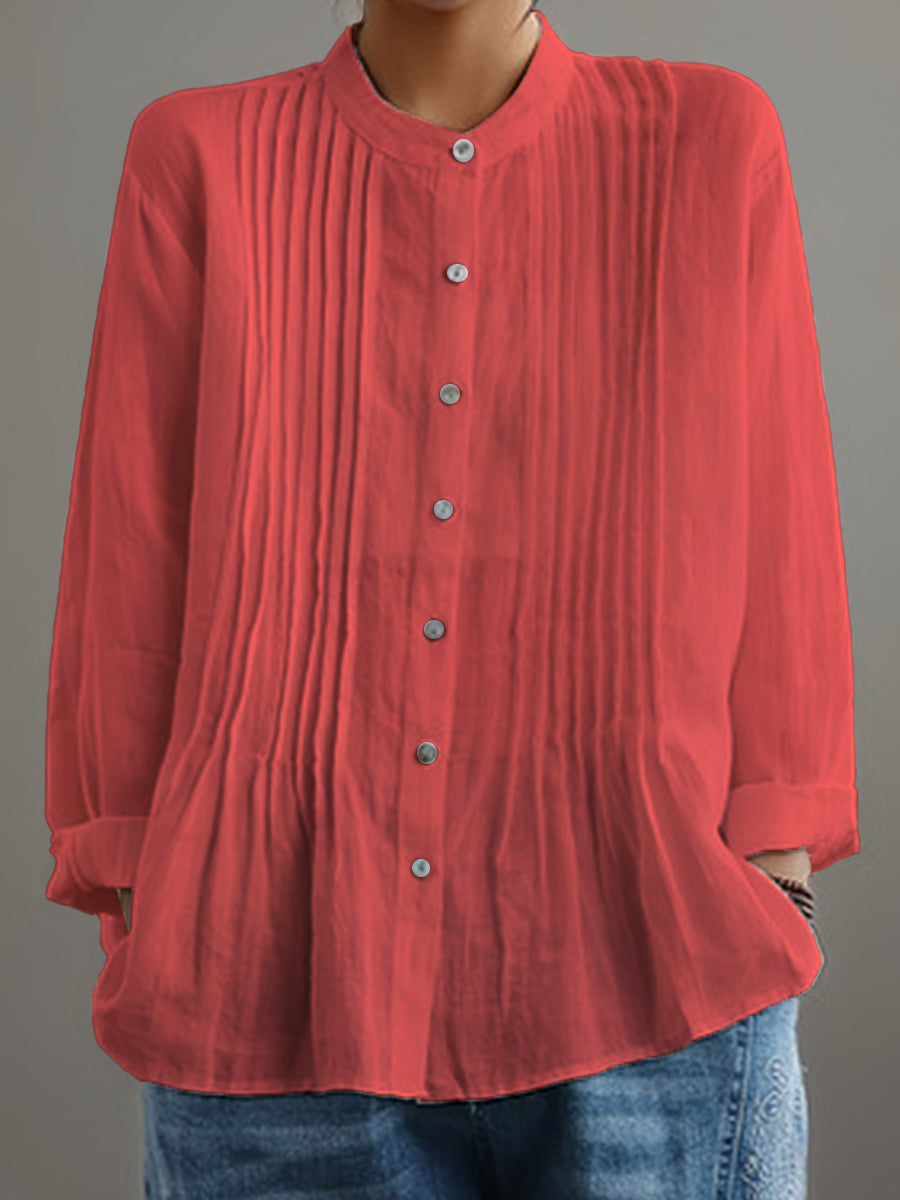 Women's Casual Cotton And Linen Pleated Shirt | Last day 80% off!