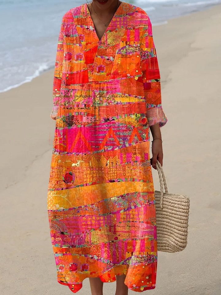 Women's Vintage Art Print Casual Cotton And Linen 3/4 Sleeve Shirt | Last day 80% off!