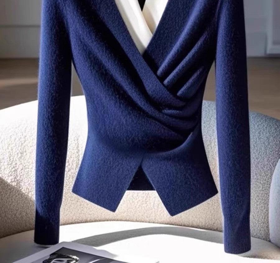 Blue V-Neck Long Sleeve Sweater | Last day 80% off!