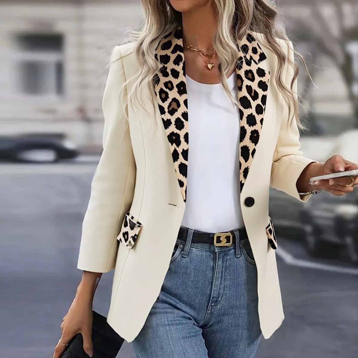 Stylish Leopard Print Long Sleeve Lapel Blazer | Last day 80% off!