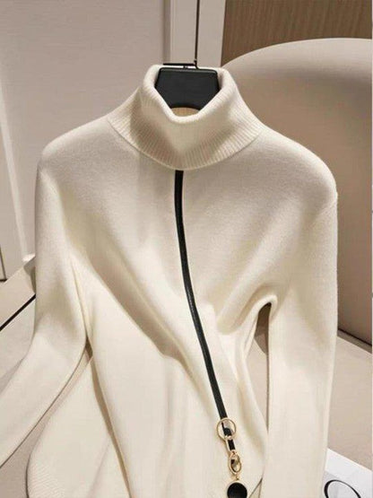 Comfy Ivory Plain High Neck Sweater | Last day 80% off!