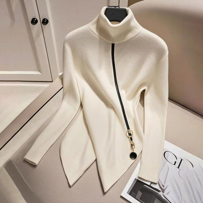 Comfy Ivory Plain High Neck Sweater | Last day 80% off!