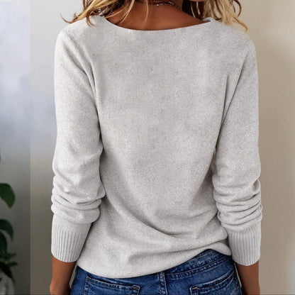 Grey Long Sleeve Plain Sweater | Last day 80% off!