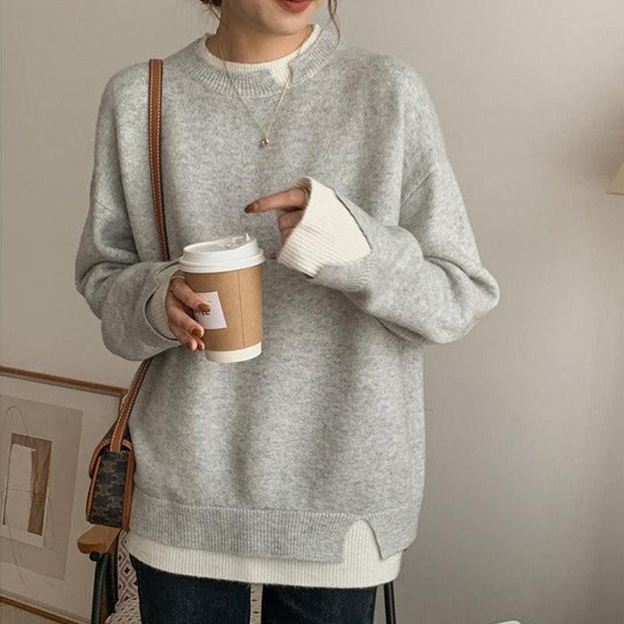Gray and White Oversized Cut-Out Long Sleeve Twofer Sweater | Last day 80% off!