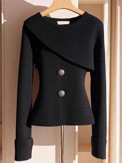 Black Plain Round Neck Long Sleeve Sweater | Last day 80% off!