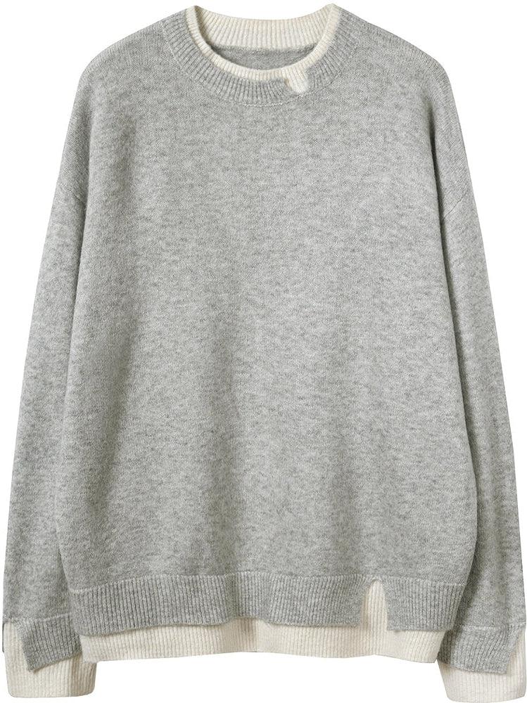 Gray and White Oversized Cut-Out Long Sleeve Twofer Sweater | Last day 80% off!