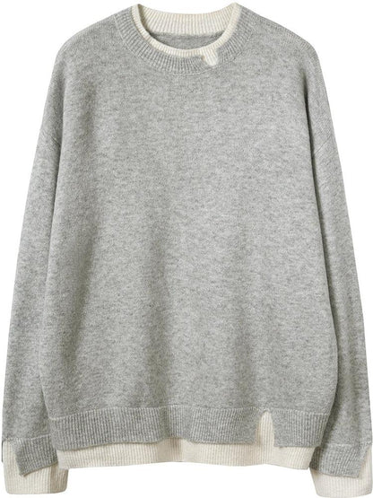 Gray and White Oversized Cut-Out Long Sleeve Twofer Sweater | Last day 80% off!