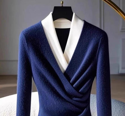 Blue V-Neck Long Sleeve Sweater | Last day 80% off!